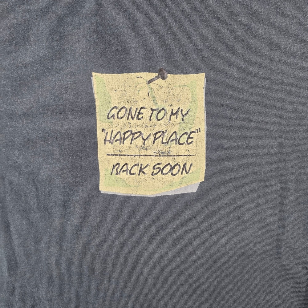 Hybrid Tees Graphic T-Shirt Mens L Faded Black Happy Place Sarcastic Y2K Grunge - Picture 5 of 7
